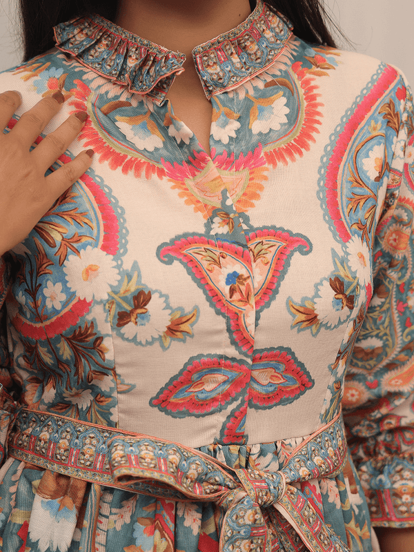 Multicolor Ethnic Print Midi Dress