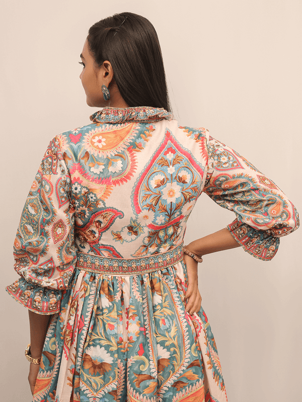 Multicolor Ethnic Print Midi Dress