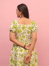 Green Floral Ruched Long Dress
