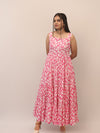 Pink Floral Tiered Long Dress