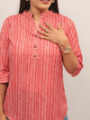 Red Handblock Striped Cotton Top