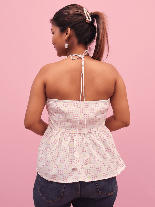 White Printed Scallop Halter Top