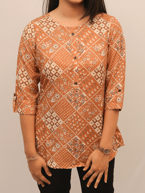 Rust Patchwork Printed Cotton Top