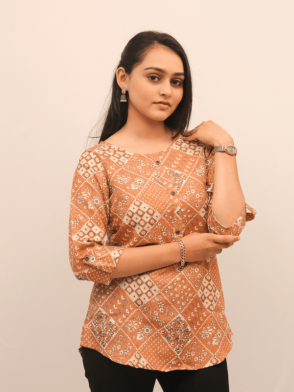Rust Patchwork Printed Cotton Top