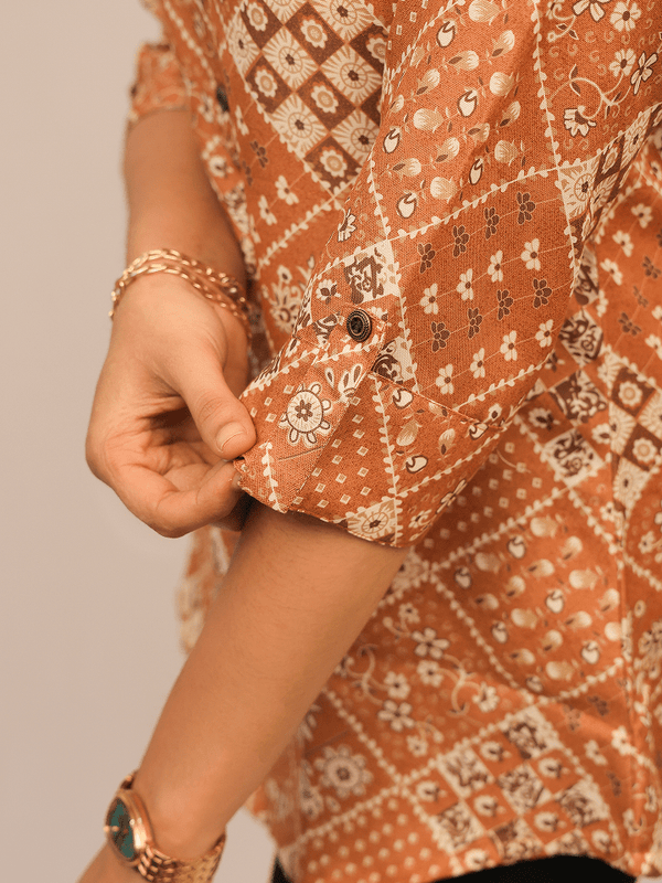Rust Patchwork Printed Cotton Top