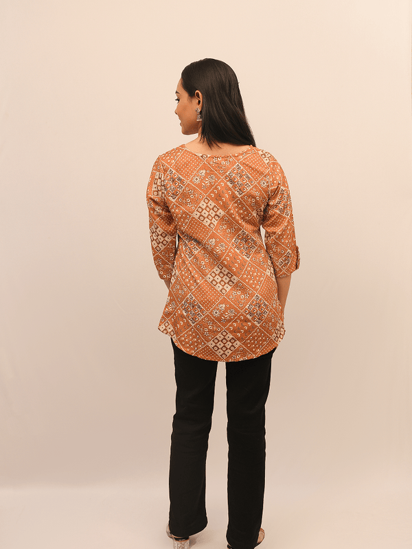 Rust Patchwork Printed Cotton Top