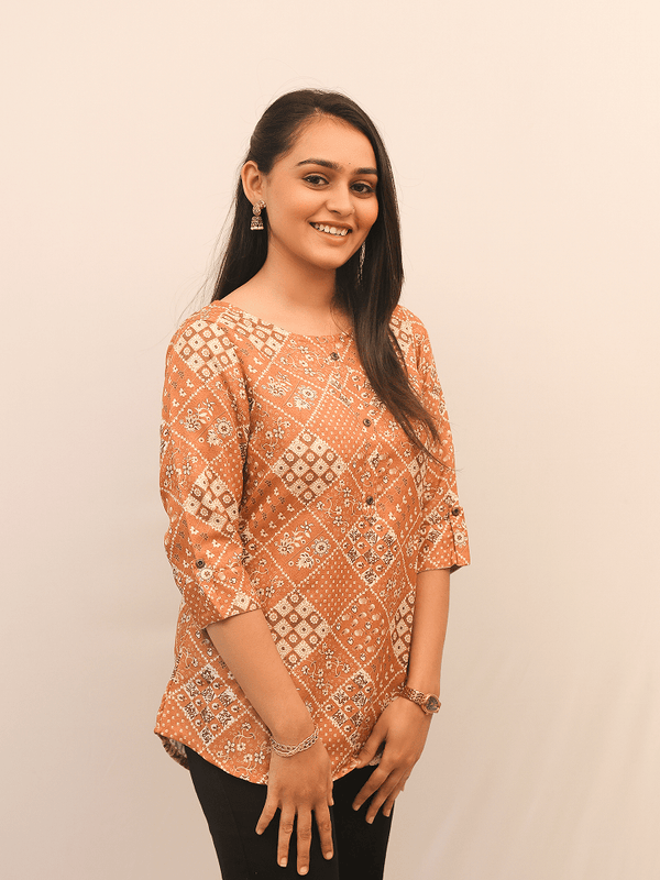 Rust Patchwork Printed Cotton Top