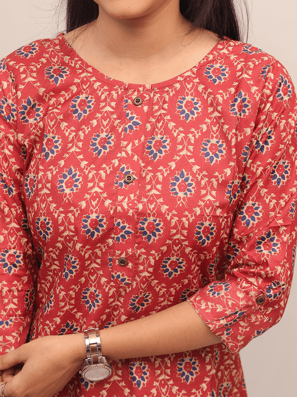 Maroon Floral Buti Printed Cotton Top