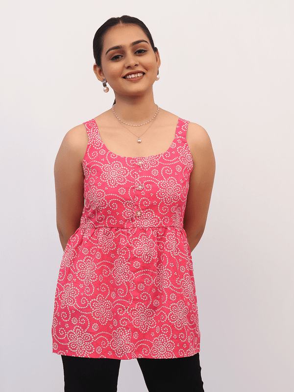 Pink Bandhani Printed Sleeveless Top