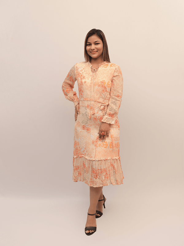 Peach Printed Midi Dress