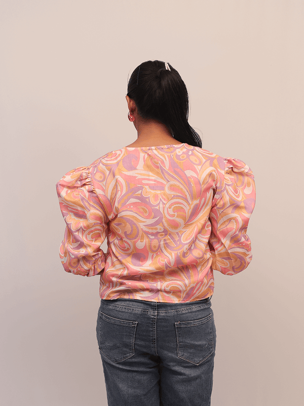 Pastel Swirl Puff Sleeve Shirt
