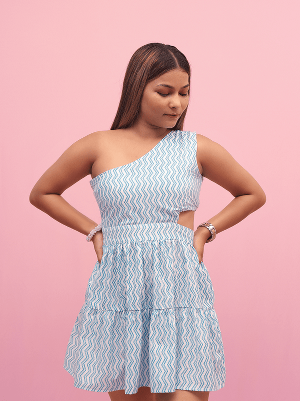 Zigzag One-Shoulder Mini Dress