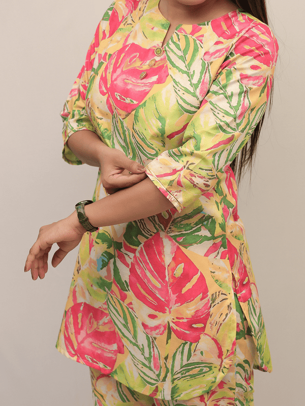 Vibrant Tropical Leaf Print Co-Ord Set