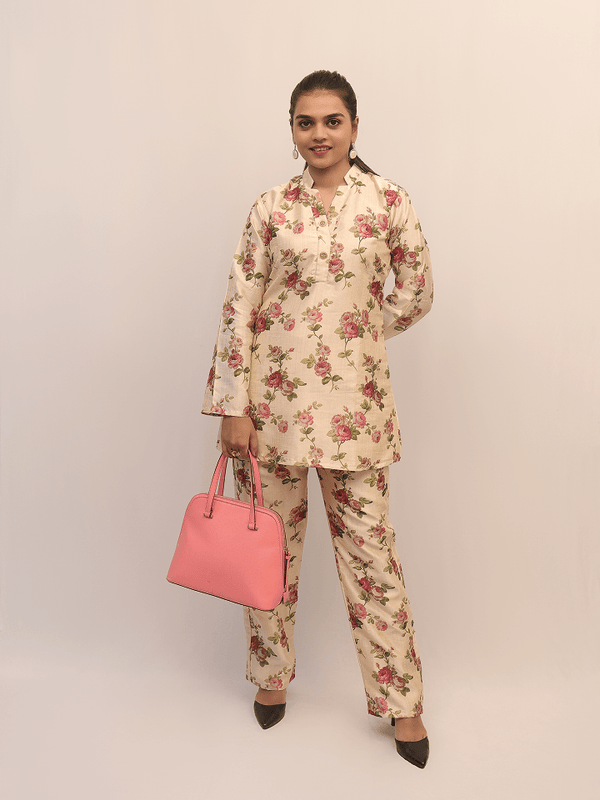 Tropical Yellow & Blue Floral Print Co-Ord Set