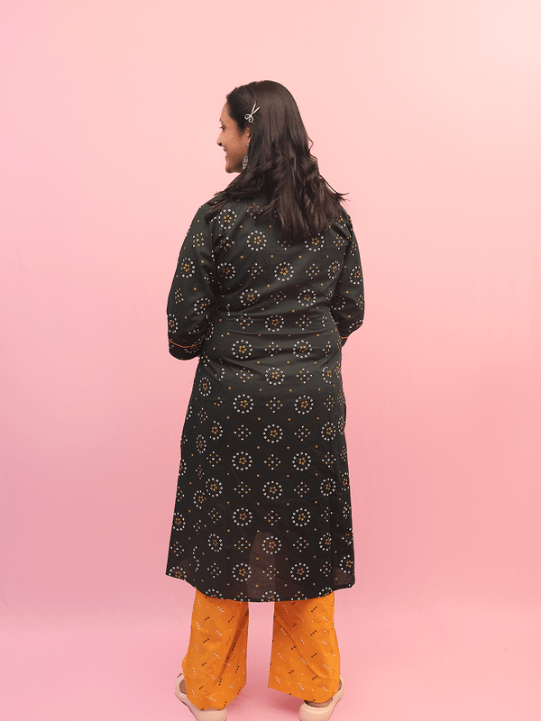 Green And Yellow Bandhani A-Line Kurta Set