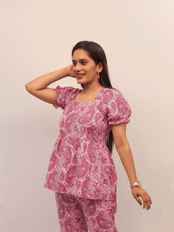 Pink Paisley Puff Sleeve Co-Ord Set