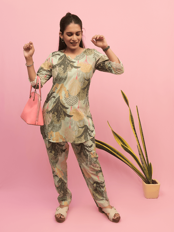Pastel Green Botanical Print Co-Ord Set
