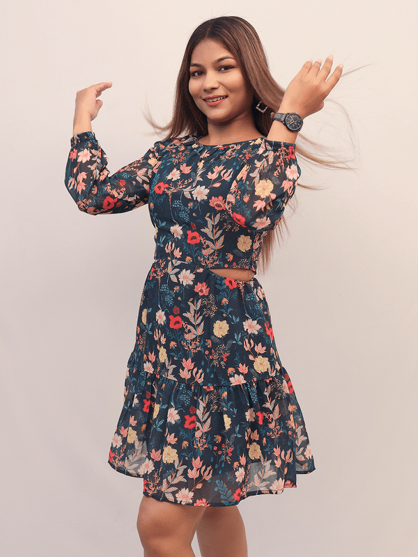 Teal Blue Side-Cut Mini Dress