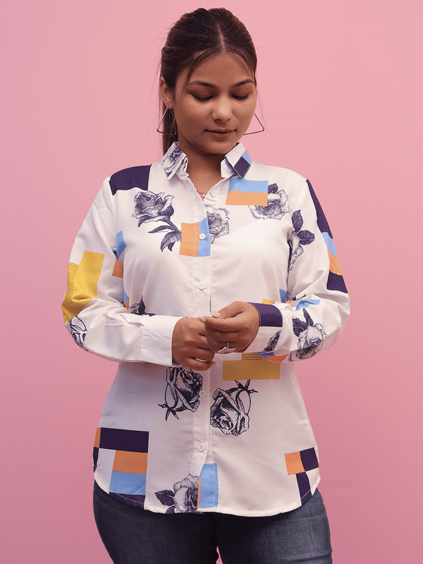White With Bit Multicolor Print Shirt