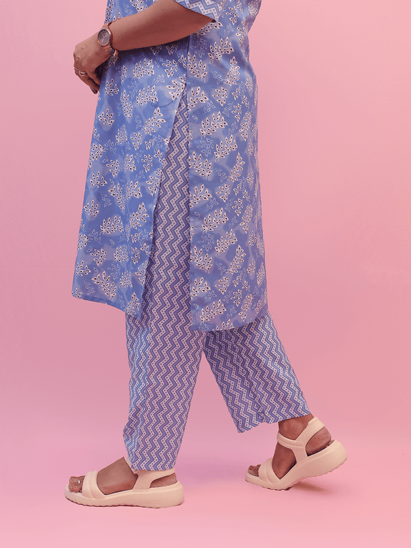 Powder Blue Floral Printed Suit Set
