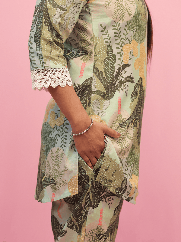 Pastel Green Botanical Print Co-Ord Set