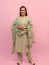 Sage Green Floral Print Cotton Suit Set