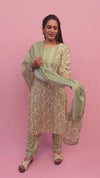 Sage Green Floral Print Cotton Suit Set